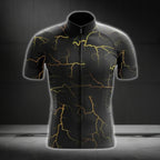 Black And Yellow Thunder Lightning Short Sleeve Men's Cycling Jersey, Thunder Cycling Jerseys CG0683