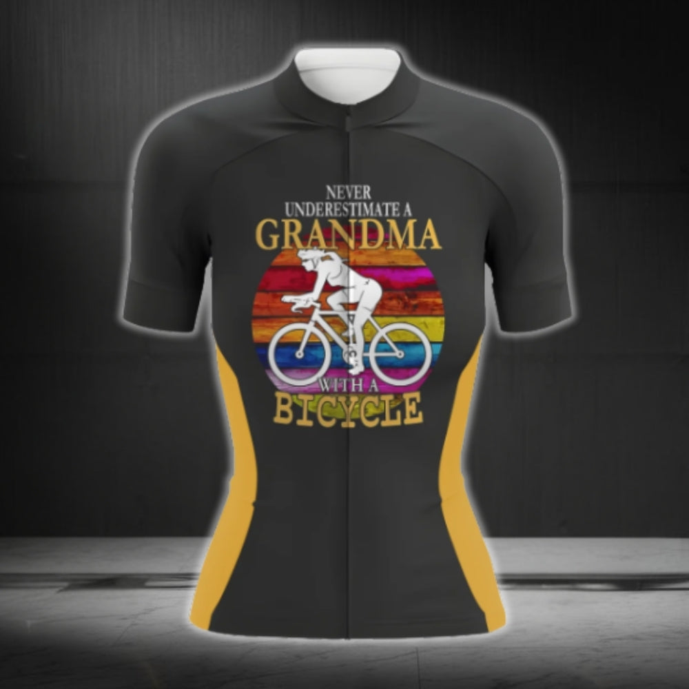 Never Underestimate A Grandma With A Bicycle Short Sleeve Women's Cycling Jersey, Funny Grandma Cycling Jersey CG0744