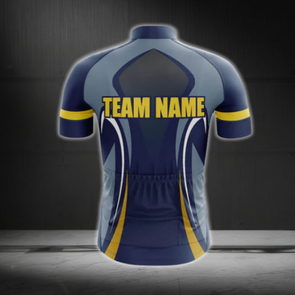Navy And Yellow Custom Team Cycling Short Sleeve Jersey For Men, Custom Team Cycling Jerseys CG0521