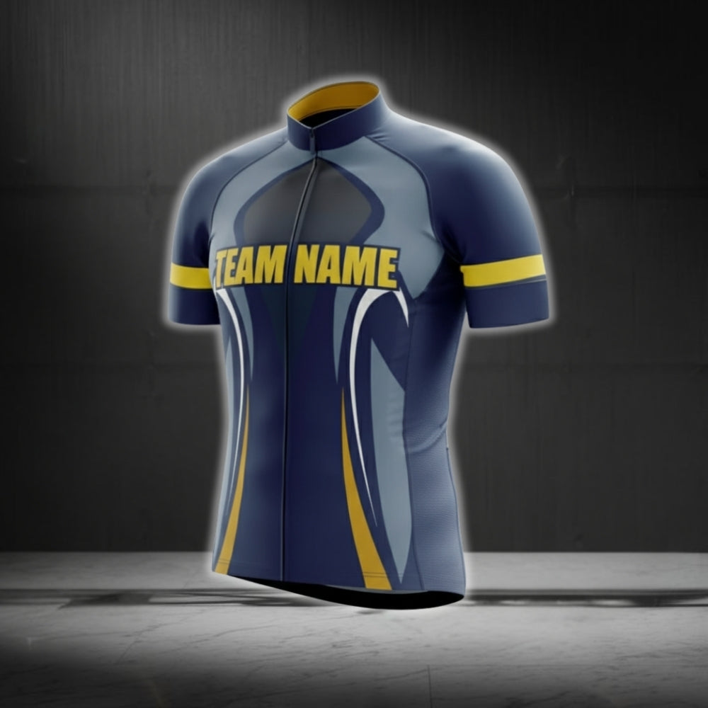 Navy And Yellow Custom Team Cycling Short Sleeve Jersey For Men, Custom Team Cycling Jerseys CG0521