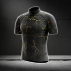 Black And Yellow Thunder Lightning Short Sleeve Men's Cycling Jersey, Thunder Cycling Jerseys CG0683