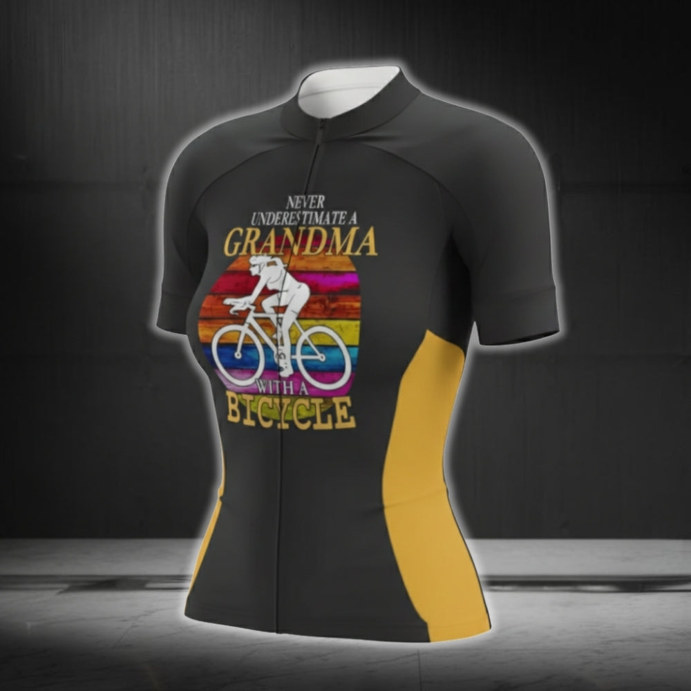 Never Underestimate A Grandma With A Bicycle Short Sleeve Women's Cycling Jersey, Funny Grandma Cycling Jersey CG0744