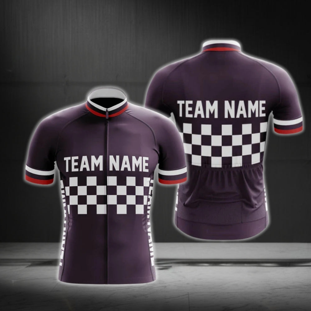 Custom Grey Checkered Short Sleeve Cycling Jersey For Men, Custom Team Cycling Jerseys CG0501