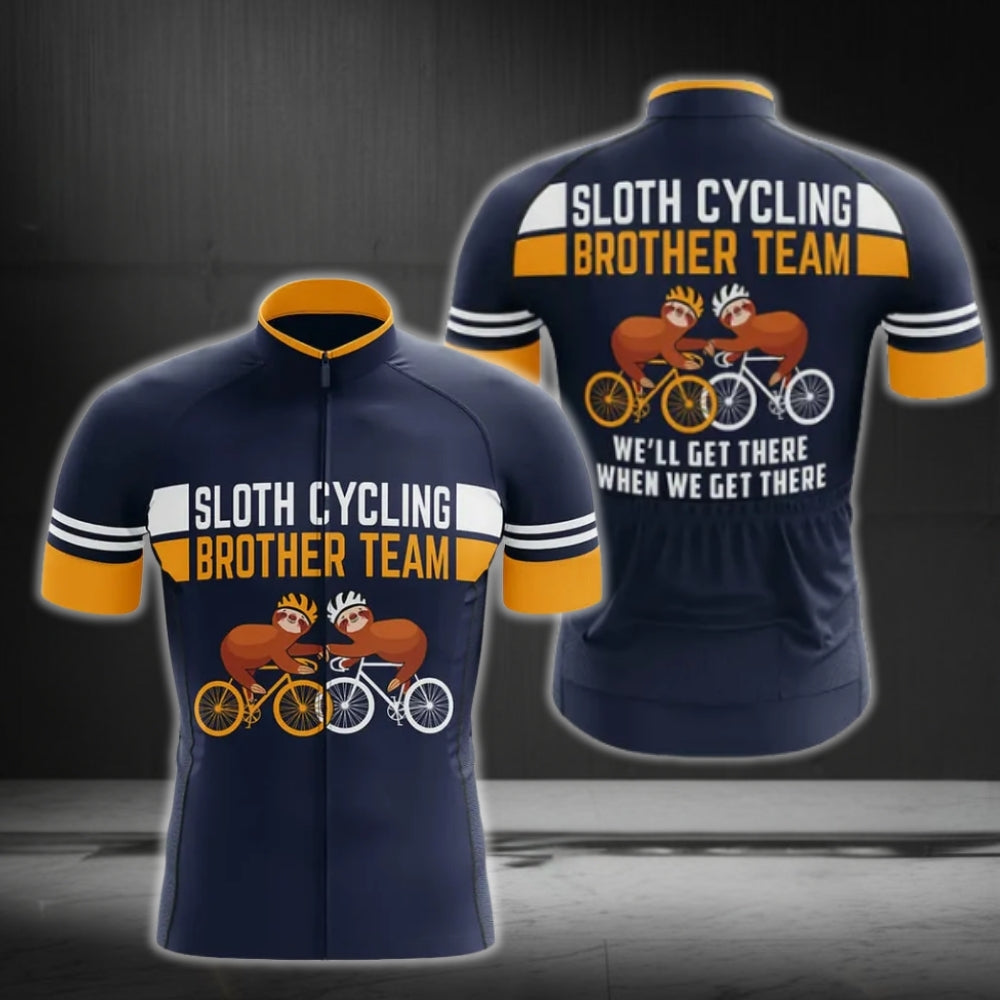 Sloth Cycling Brother Team Men's Funny Cycling Short Sleeve Jersey, Funny Sloth Cycling Jerseys For Team CG0172