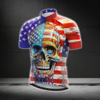 American Flag Skull Cycling Short Sleeve Jersey For Mens, Patriotic Skull Cycling Jerseys CG0397