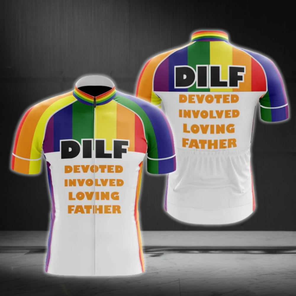 Devoted Involved Loving Father Rainbow Flag Cycling Short Sleeve Men's Jersey, LGBT Pride Cycling Jersey CG0398