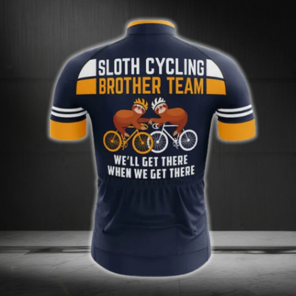 Sloth Cycling Brother Team Men's Funny Cycling Short Sleeve Jersey, Funny Sloth Cycling Jerseys For Team CG0172