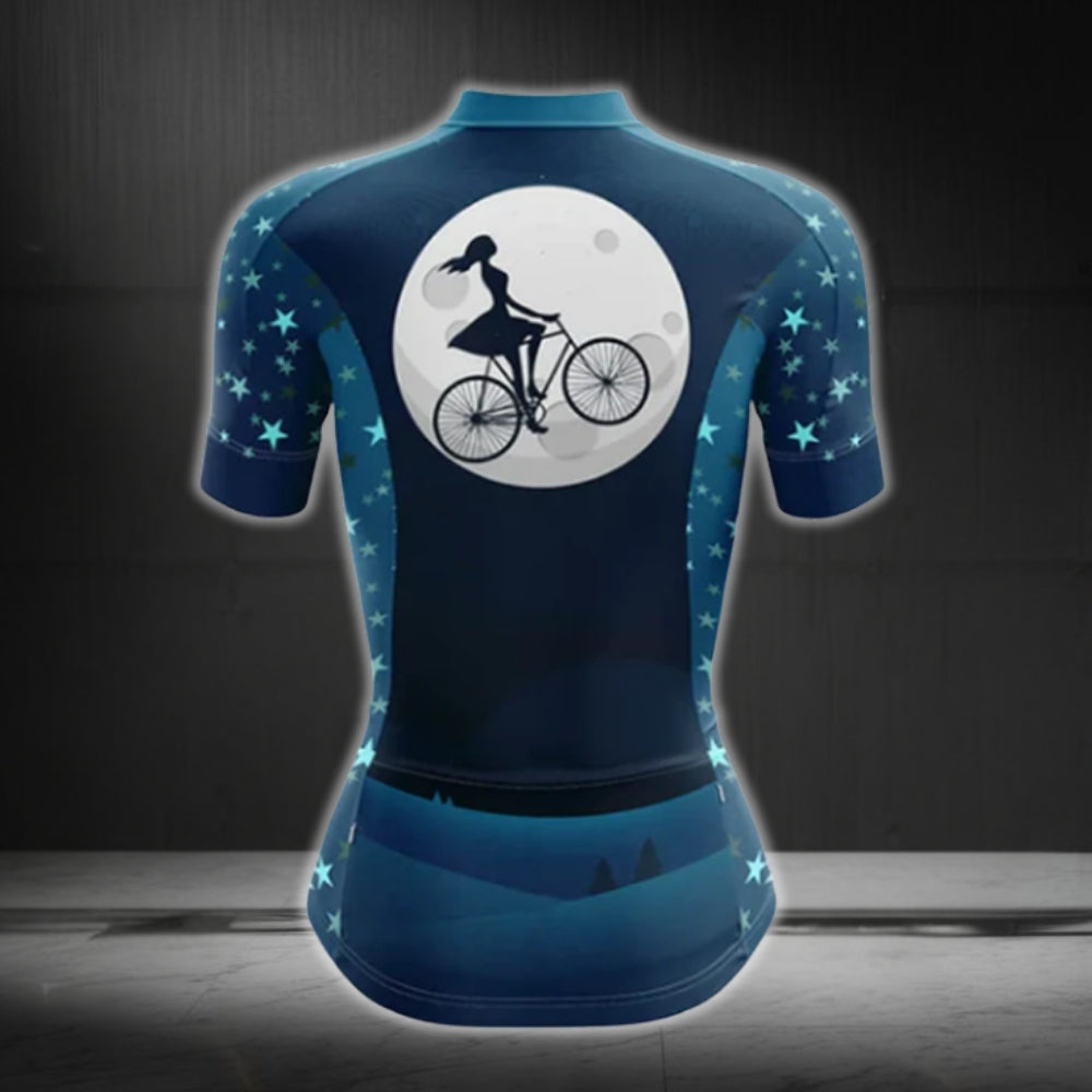 Women's Blue And White Star Cycling Short Sleeve Jersey, Cycling Jerseys For Women CG0745
