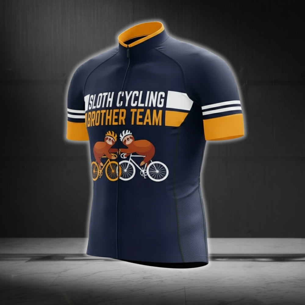 Sloth Cycling Brother Team Men's Funny Cycling Short Sleeve Jersey, Funny Sloth Cycling Jerseys For Team CG0172