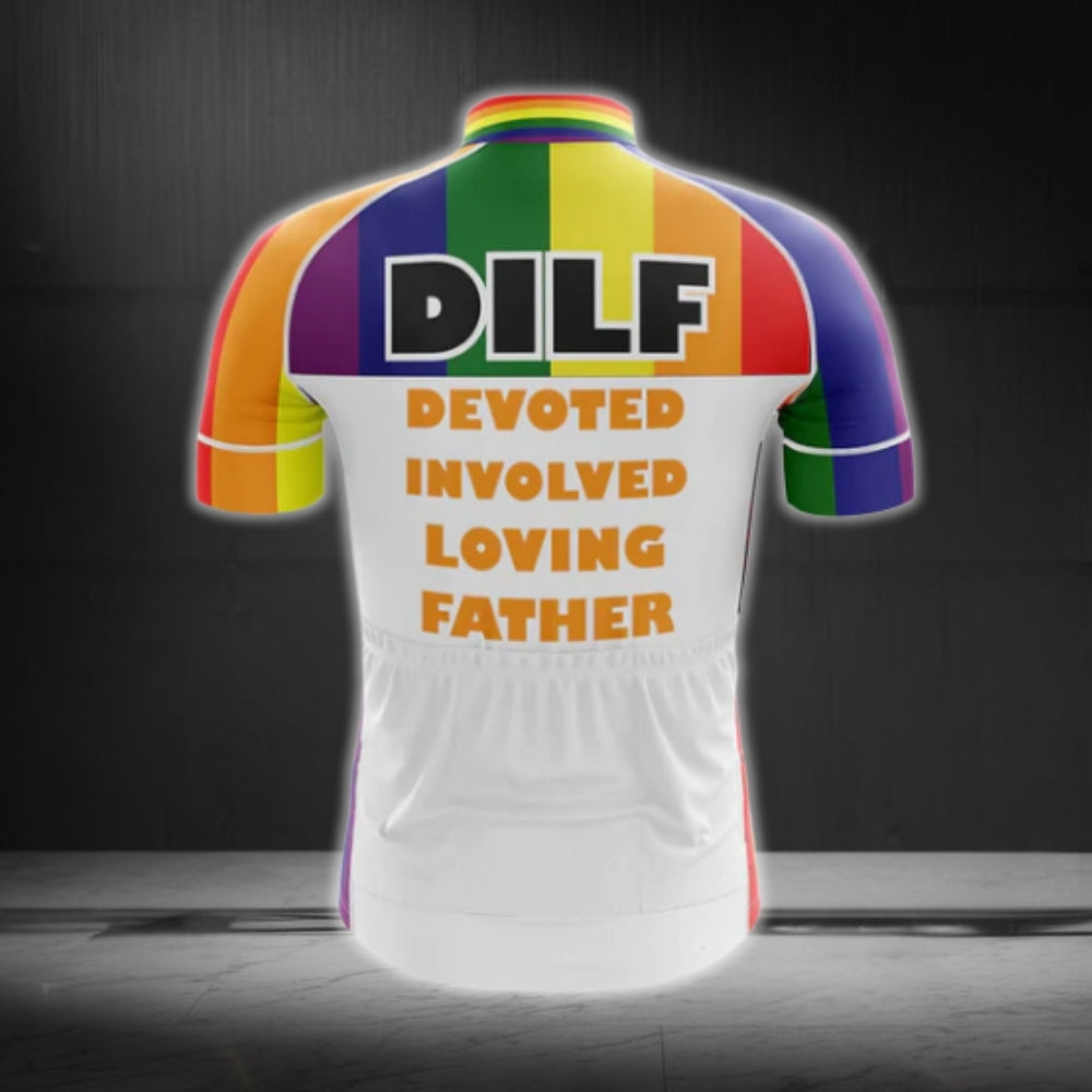 Devoted Involved Loving Father Rainbow Flag Cycling Short Sleeve Men's Jersey, LGBT Pride Cycling Jersey CG0398