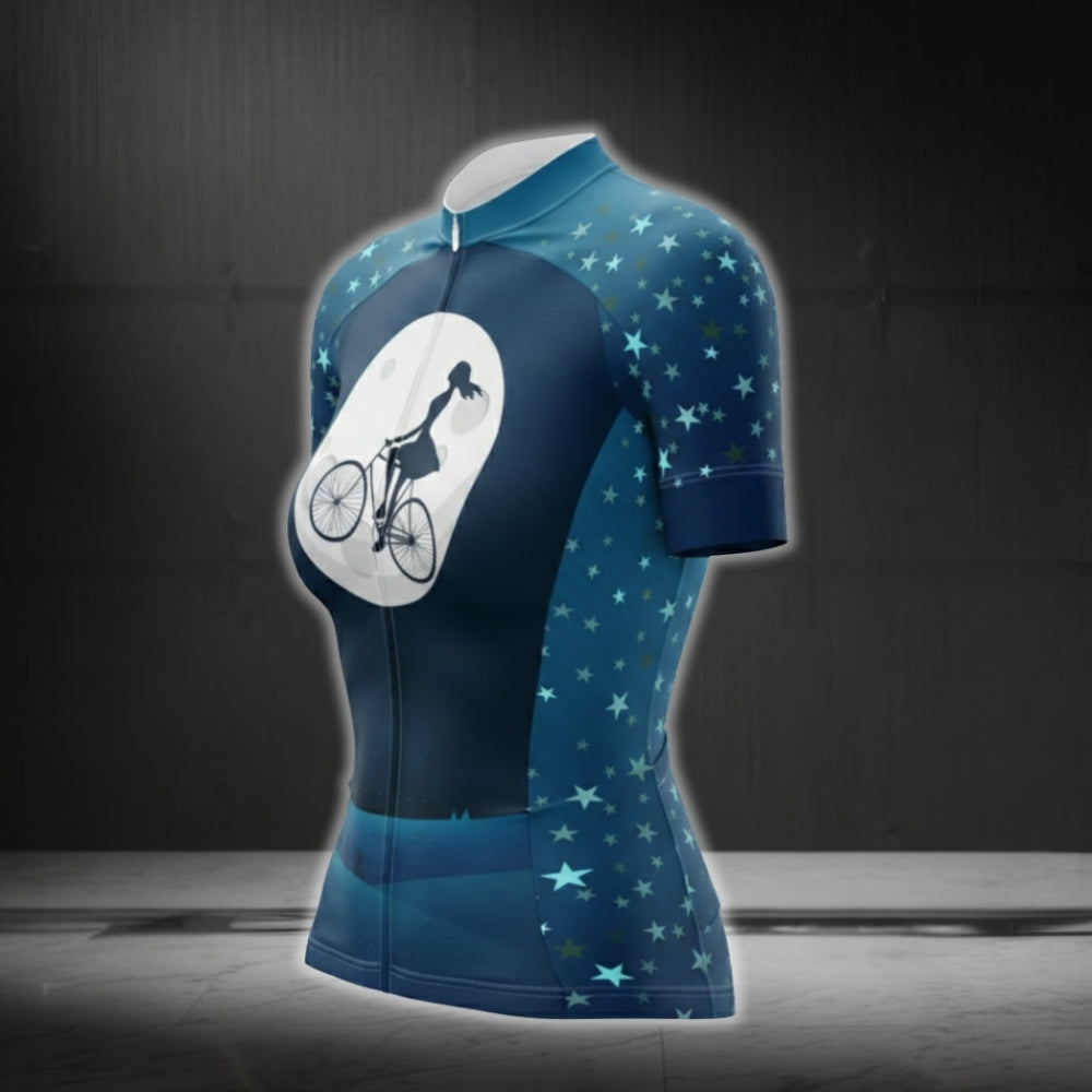 Women's Blue And White Star Cycling Short Sleeve Jersey, Cycling Jerseys For Women CG0745