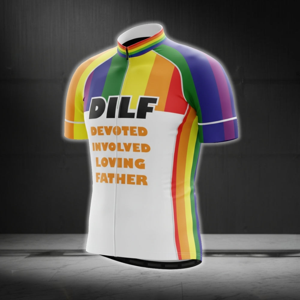 Devoted Involved Loving Father Rainbow Flag Cycling Short Sleeve Men's Jersey, LGBT Pride Cycling Jersey CG0398
