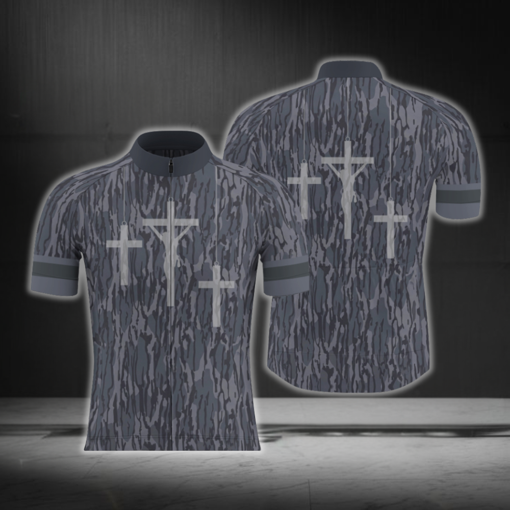 Cross Camouflage Grey Cycling Short Sleeve Jersey For Men, Christian Cycling Jersey CG0879