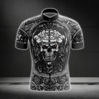 Black Skull Short Sleeve Men's Cycling Jersey, Skull Cycling Jersey For Men CG0614