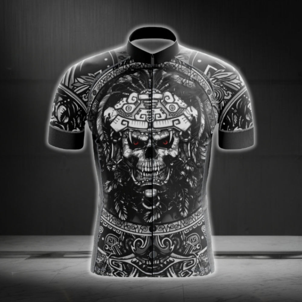 Black Skull Short Sleeve Men's Cycling Jersey, Skull Cycling Jersey For Men CG0614