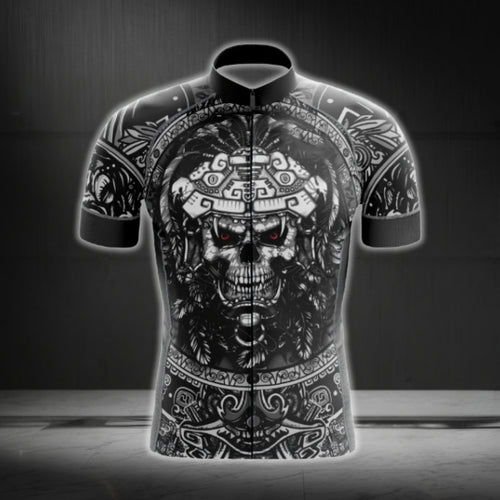 Black Skull Short Sleeve Men's Cycling Jersey, Skull Cycling Jersey For Men CG0614
