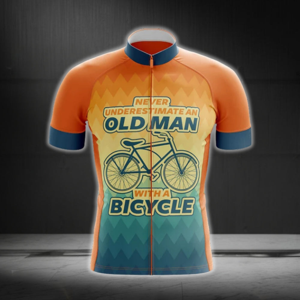 Never Underestimate An Old Man With A Bicycle Men's Cycling Short Sleeve Jersey, Funny Cycling Jerseys CG0086