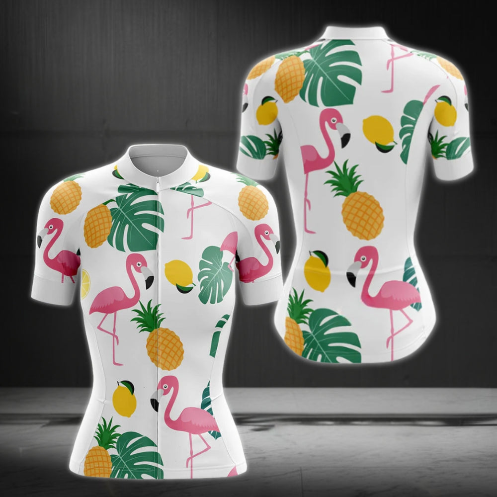 Tropical Flamingo Cycling Short Sleeve Jersey Women, Flamingo Cycling Jerseys For Ladies CZ0092