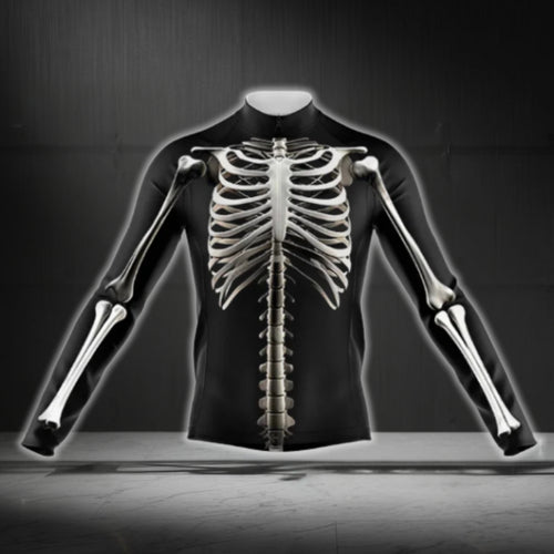 Black And White Skeleton Long Sleeve Cycling Mens Jersey, Skeleton Cycling Jerseys CG0719