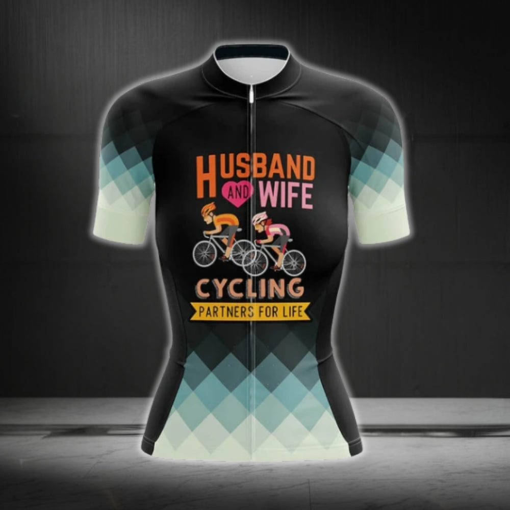 Husband And Wife Cycling Partners For Life Women's Cycling Short Sleeve Jersey, Women Cycling Jerseys For Couple Valentine Day CG0072