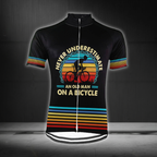 Custom Never Overestimate An Old Man On A Bicycle Cycling Short Sleeve Jersey For Men, Custom Funny Black Cycling Jersey CG0833