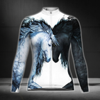 Black And White Horse Long Sleeve Cycling Jersey For Women, Horse Cycling Jerseys For Ladies CG0686