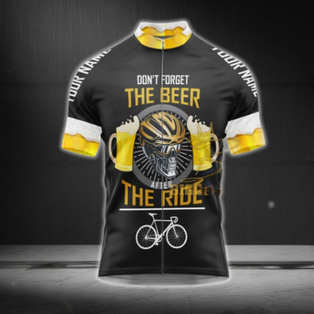 Don't Forget The Beer After The Ride Custom Name Short Sleeve Cycling Jersey For Men, Custom Funny Beer Cycling Jerseys CG0508
