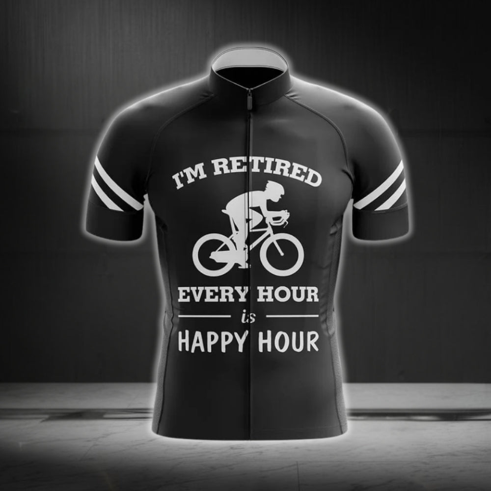 I'm Retired Every Hour Is Happy Hour Short Sleeve Cycling Jersey For Men, Funny Retirement Cycling Jerseys CG0299