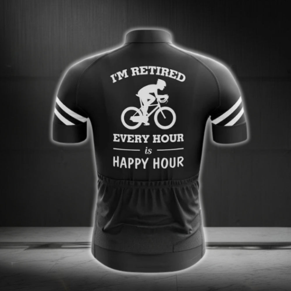 I'm Retired Every Hour Is Happy Hour Short Sleeve Cycling Jersey For Men, Funny Retirement Cycling Jerseys CG0299