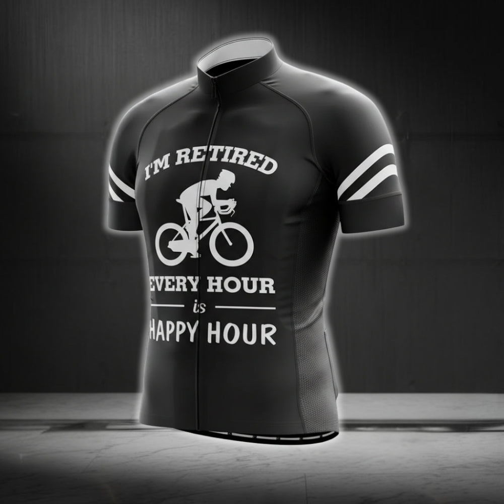 I'm Retired Every Hour Is Happy Hour Short Sleeve Cycling Jersey For Men, Funny Retirement Cycling Jerseys CG0299