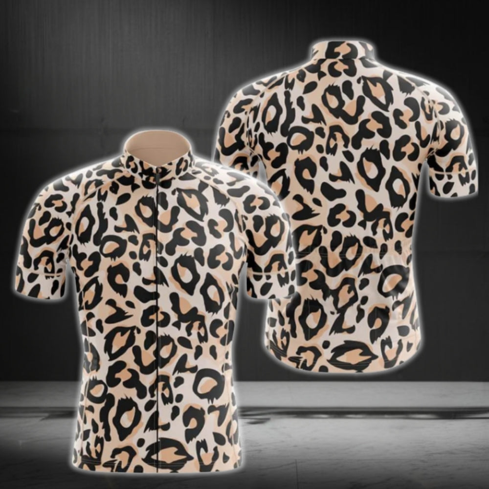 Leopard 3D Printed Cycling Jersey Short Sleeve For Mens, Leopard Cycling Jerseys CG0026
