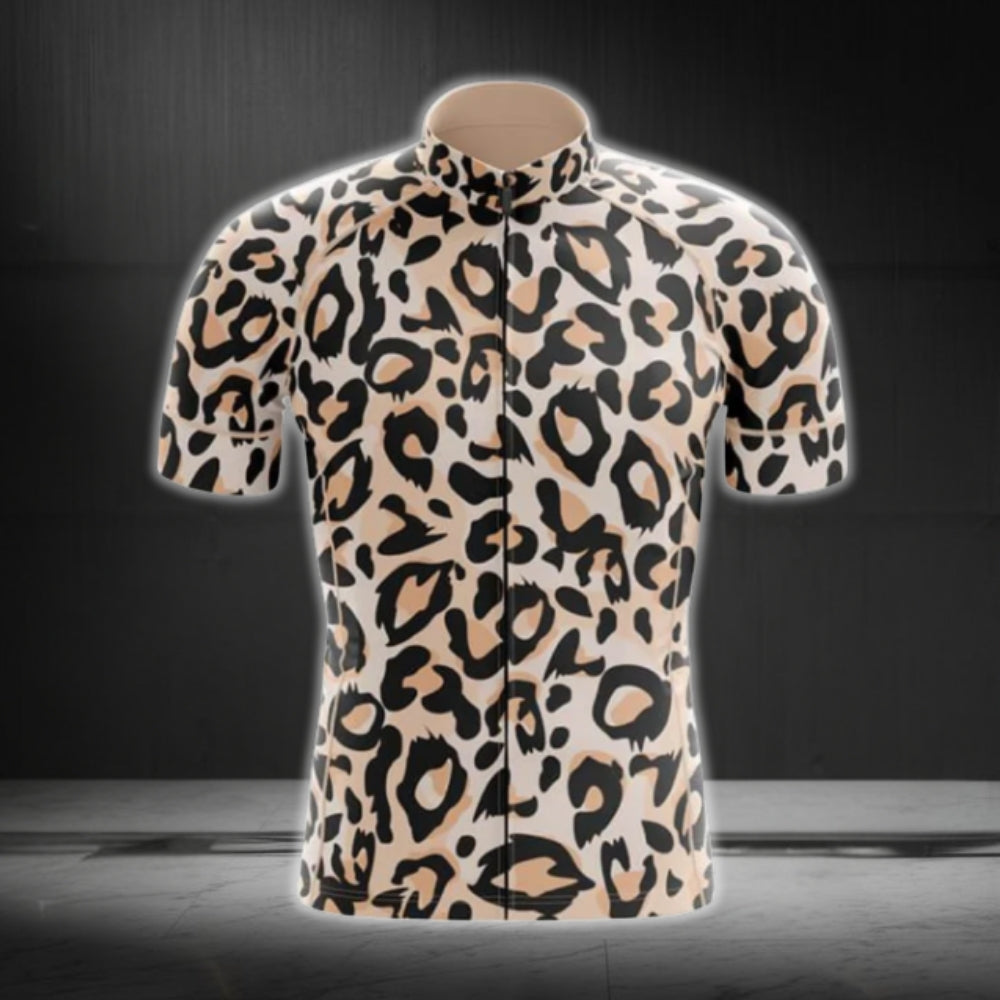 Leopard 3D Printed Cycling Jersey Short Sleeve For Mens, Leopard Cycling Jerseys CG0026