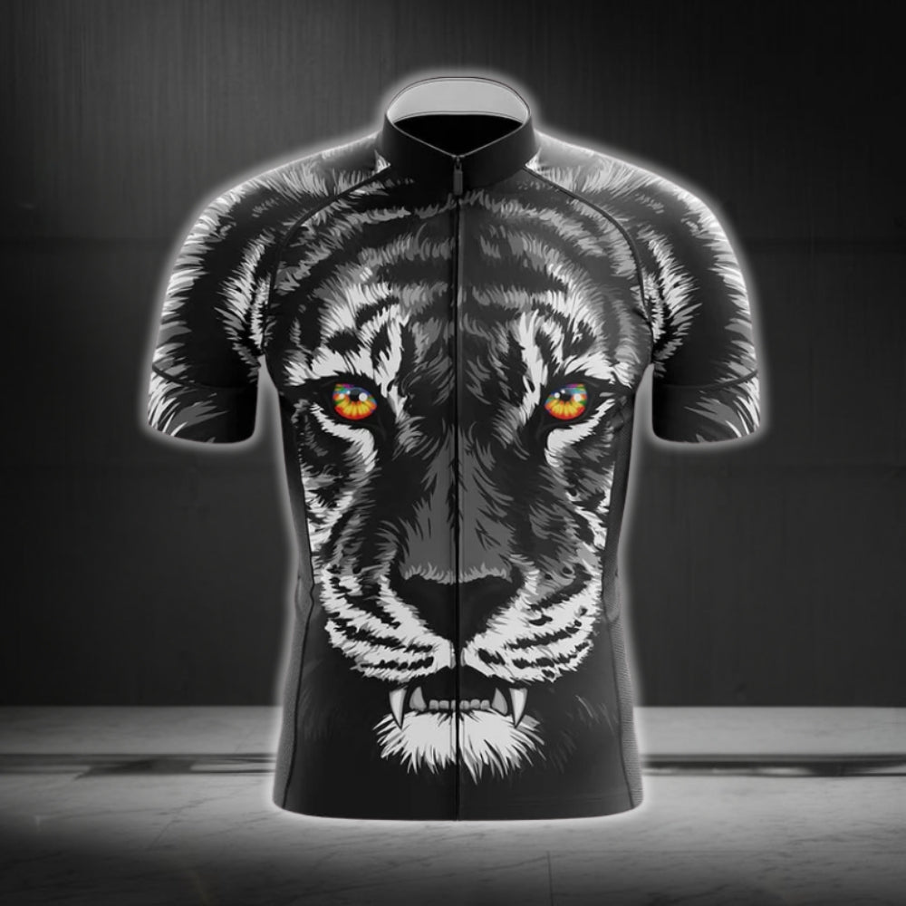 Black Tiger Cycling Short Sleeve Men's Jersey, Tiger Cycling Jerseys CG0300