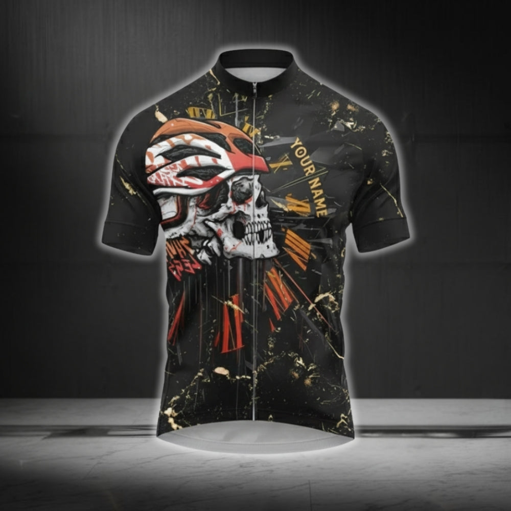 Custom Skull Cycling Short Sleeve Jersey For Men, Custom American Flag Skull Cycling Jerseys CG0522