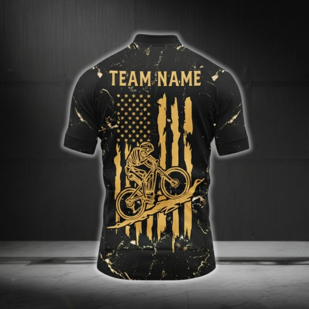 Custom Skull Cycling Short Sleeve Jersey For Men, Custom American Flag Skull Cycling Jerseys CG0522
