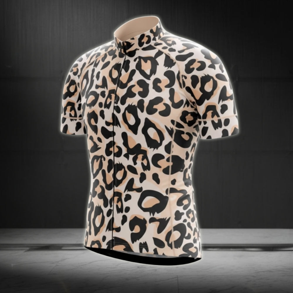 Leopard 3D Printed Cycling Jersey Short Sleeve For Mens, Leopard Cycling Jerseys CG0026