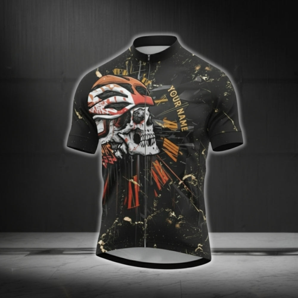 Custom Skull Cycling Short Sleeve Jersey For Men, Custom American Flag Skull Cycling Jerseys CG0522