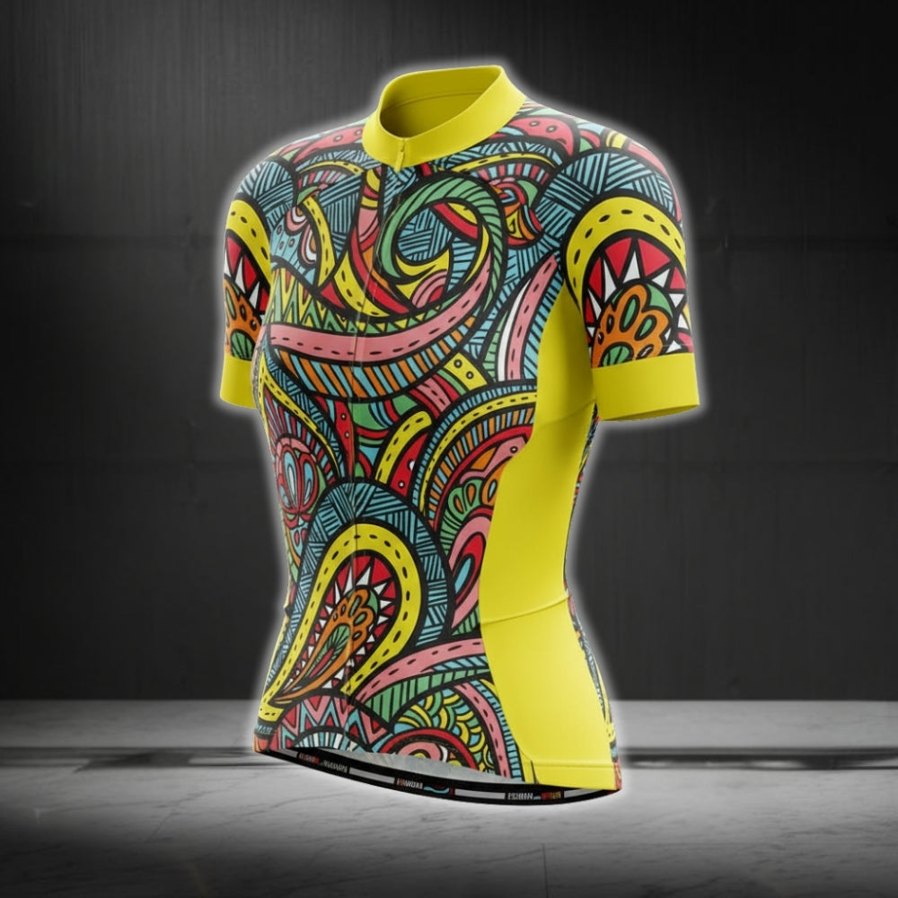 Colorful Vintage Paisley Women's Short Sleeve Cycling Jersey, Paisley Cycling Jersey For Ladies CG0174