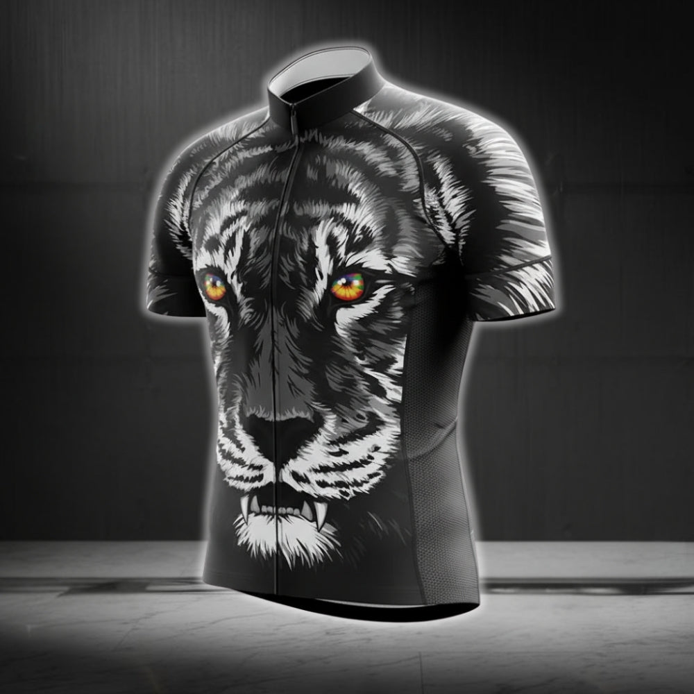 Black Tiger Cycling Short Sleeve Men's Jersey, Tiger Cycling Jerseys CG0300