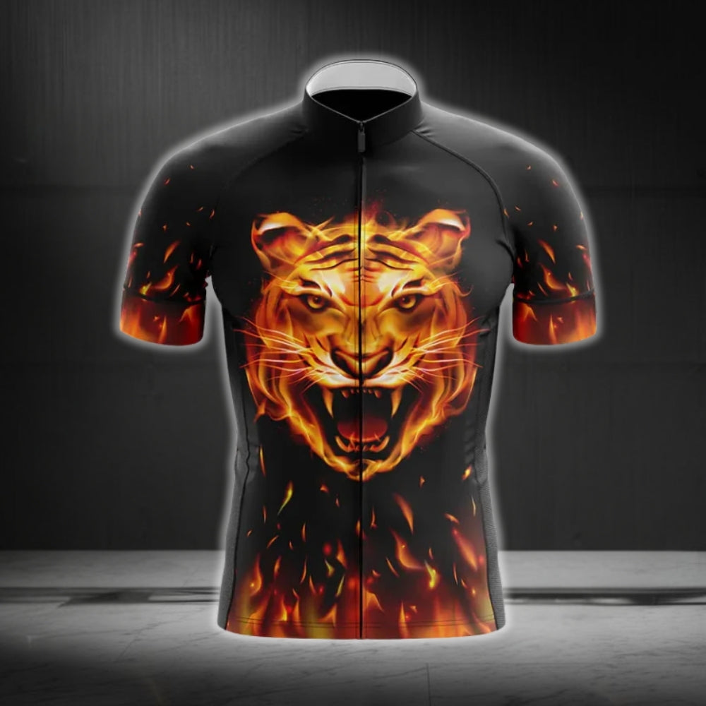 Flame Tiger Cycling Short Sleeve Jersey For Men, Tiger Cycling Jersesys CG0301
