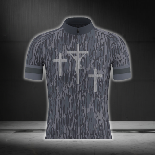 Cross Camouflage Grey Cycling Short Sleeve Jersey For Men, Christian Cycling Jersey CG0879