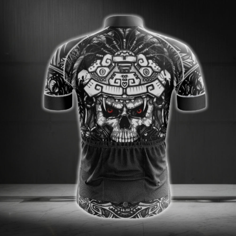 Black Skull Short Sleeve Men's Cycling Jersey, Skull Cycling Jersey For Men CG0614
