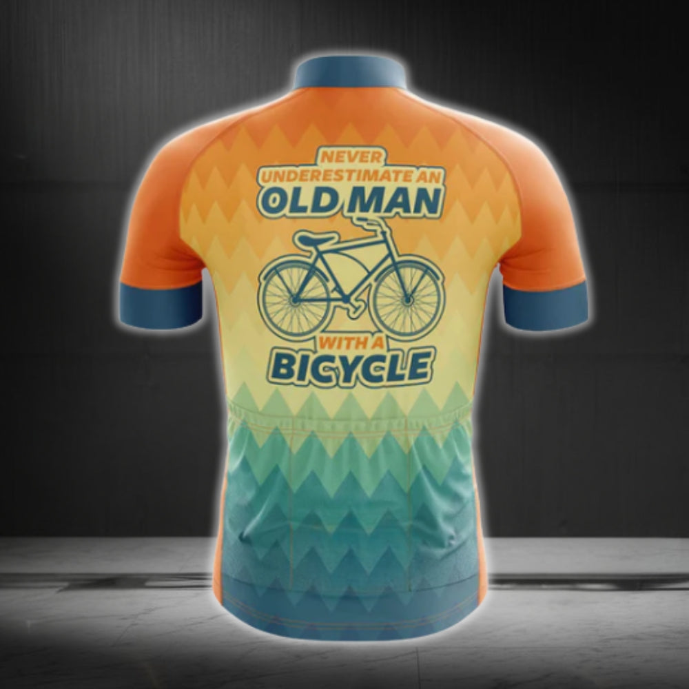 Never Underestimate An Old Man With A Bicycle Men's Cycling Short Sleeve Jersey, Funny Cycling Jerseys CG0086