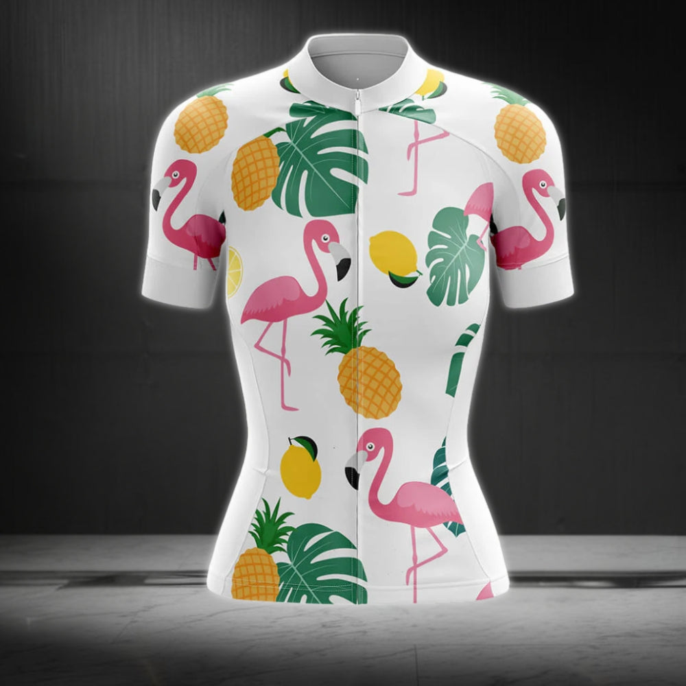 Tropical Flamingo Cycling Short Sleeve Jersey Women, Flamingo Cycling Jerseys For Ladies CZ0092