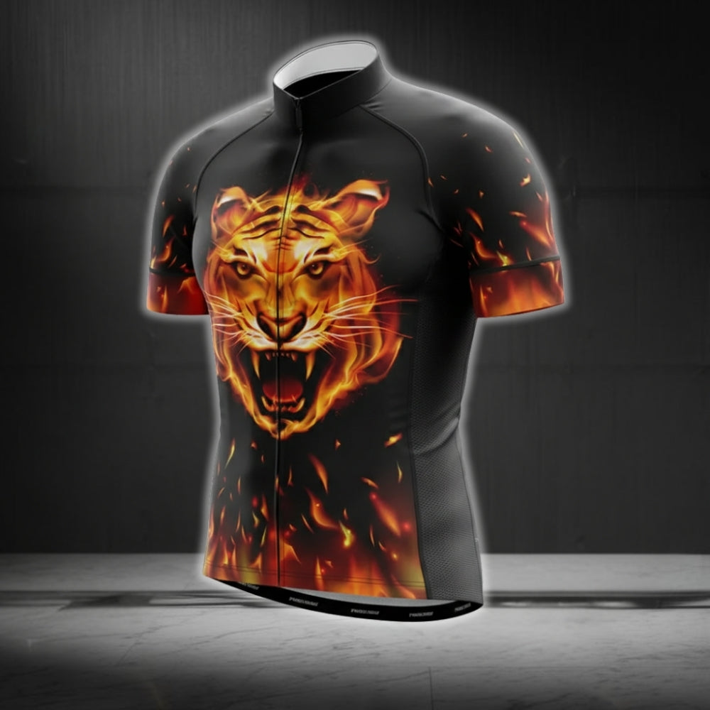 Flame Tiger Cycling Short Sleeve Jersey For Men, Tiger Cycling Jersesys CG0301