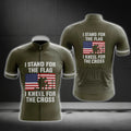 I Stand For The Flag And I Kneel For The Cross Short Sleeve Men's Cycling Jersey, Christian Veteran Cycling Jerseys CG0302