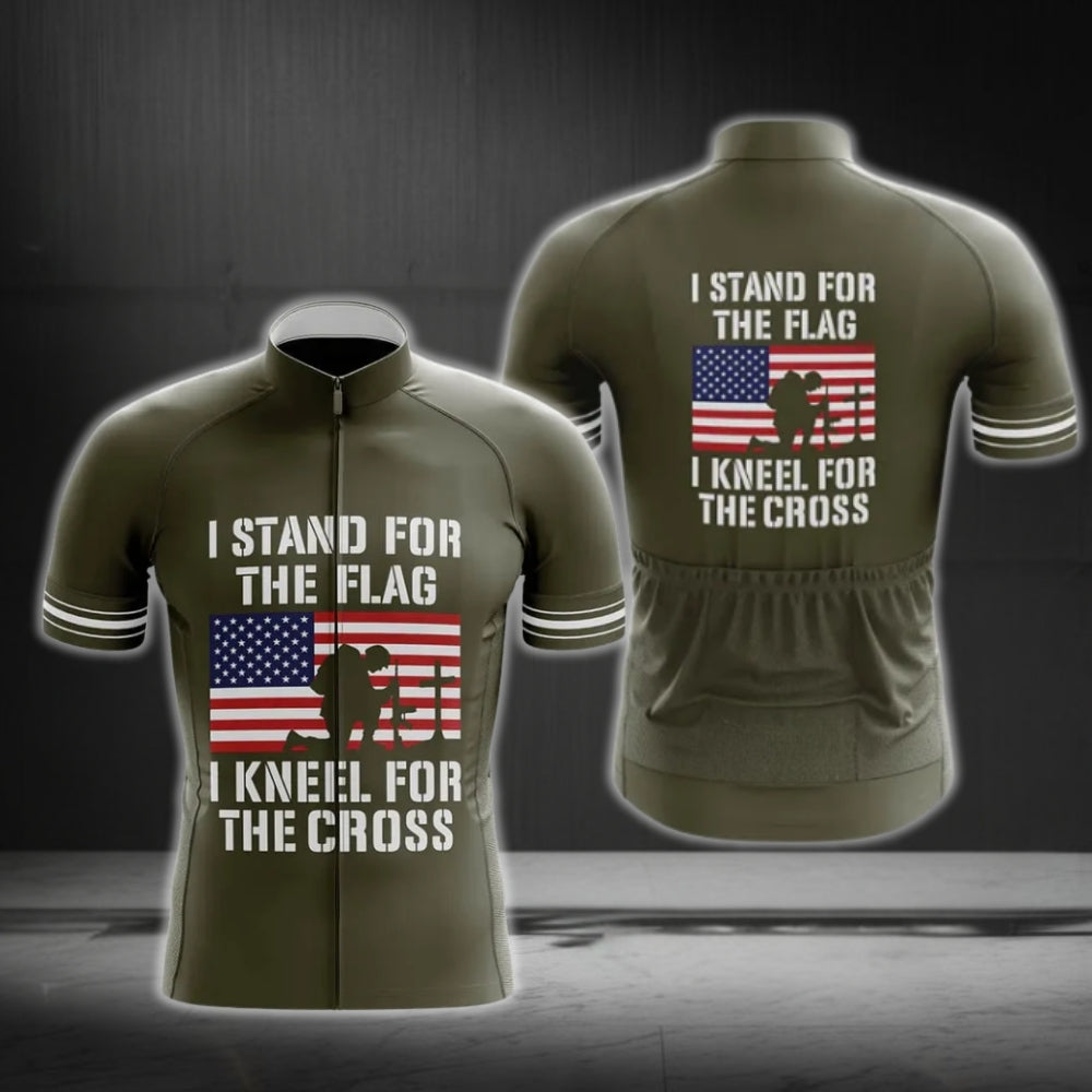 I Stand For The Flag And I Kneel For The Cross Short Sleeve Men's Cycling Jersey, Christian Veteran Cycling Jerseys CG0302