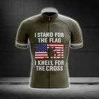 I Stand For The Flag And I Kneel For The Cross Short Sleeve Men's Cycling Jersey, Christian Veteran Cycling Jerseys CG0302