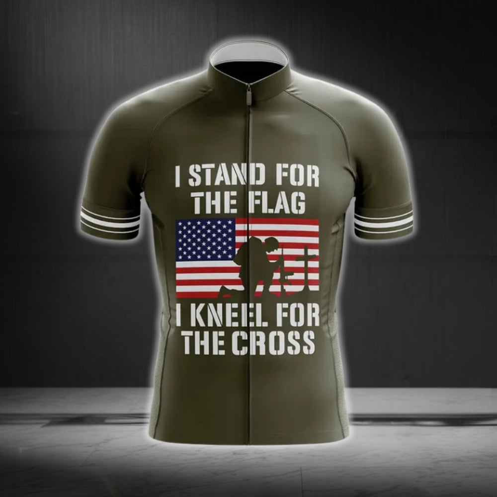 I Stand For The Flag And I Kneel For The Cross Short Sleeve Men's Cycling Jersey, Christian Veteran Cycling Jerseys CG0302