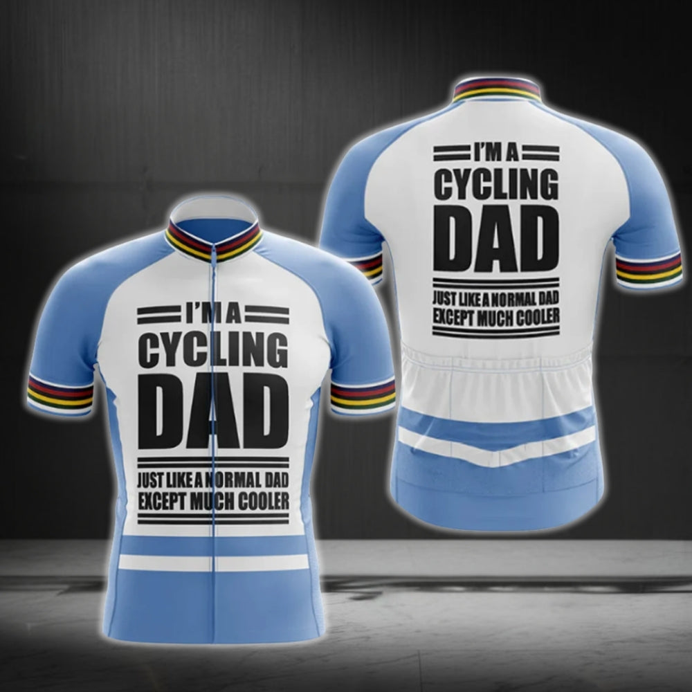 I'm A Cycling Dad Just Like A Normal Dad Except Much Cooler Men's Blue And White Cycling Jersey, Funny Dad Cycling Jersey For Father's Day CG0752